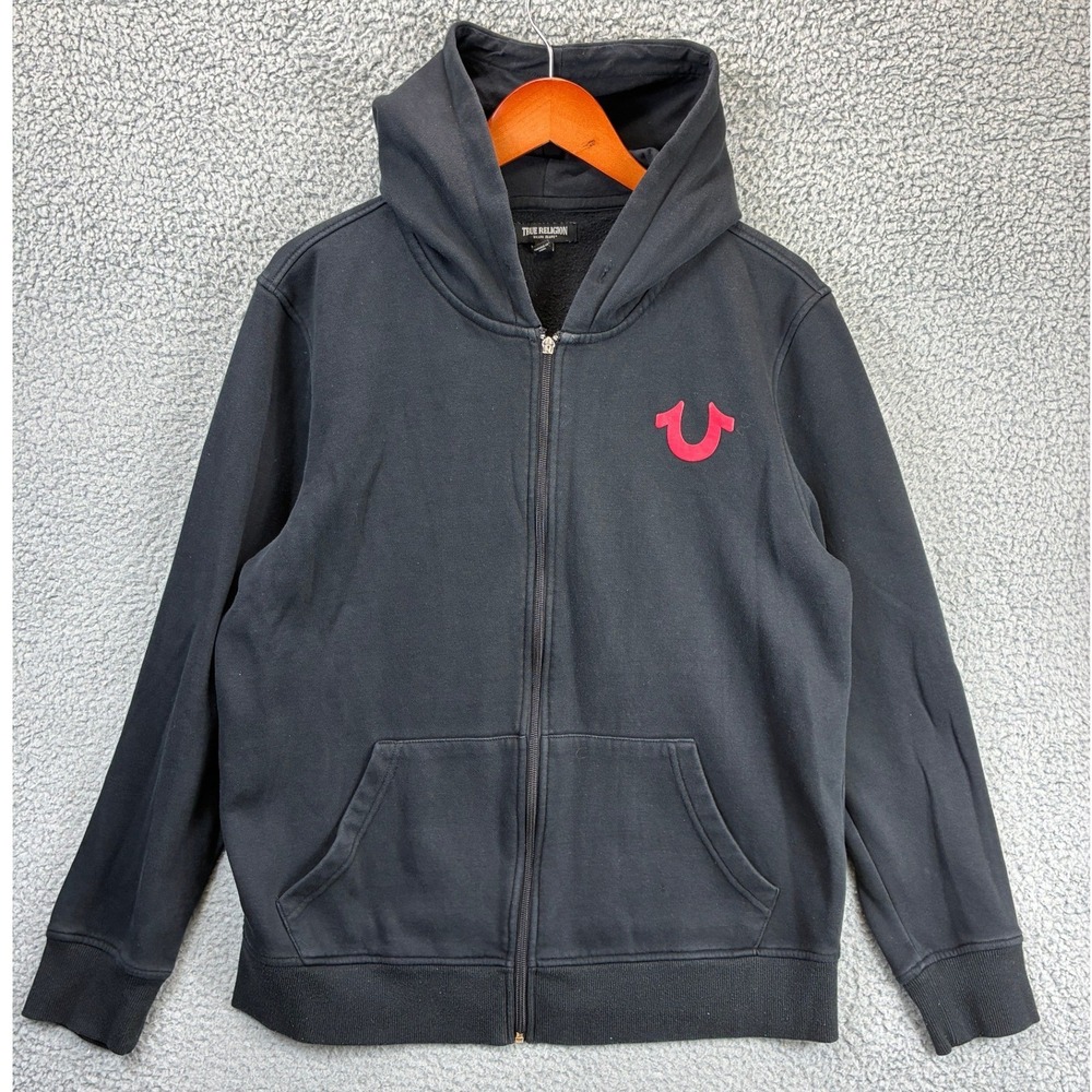 True Religion Horseshoe Full Zip Hoodie Sweatshirt Mens L Black Streetwear Y2K